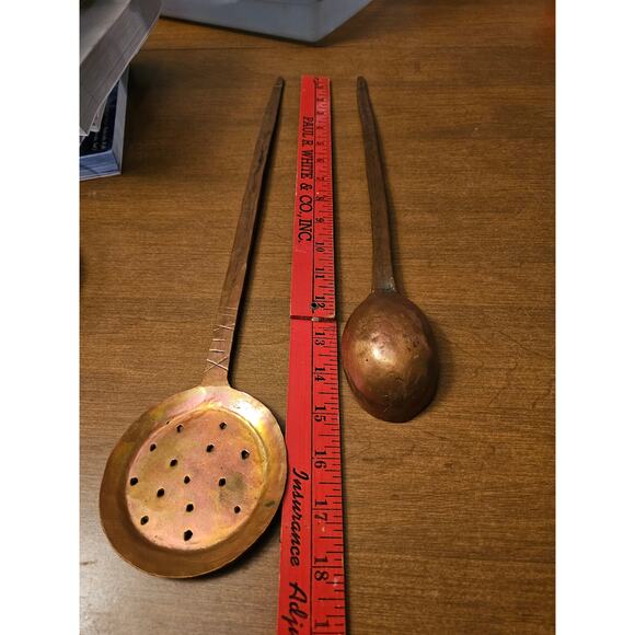 Vintage Hand Made Long Handled Hammered Forged Primitive Ladle And Strainer - Picture 6 of 7